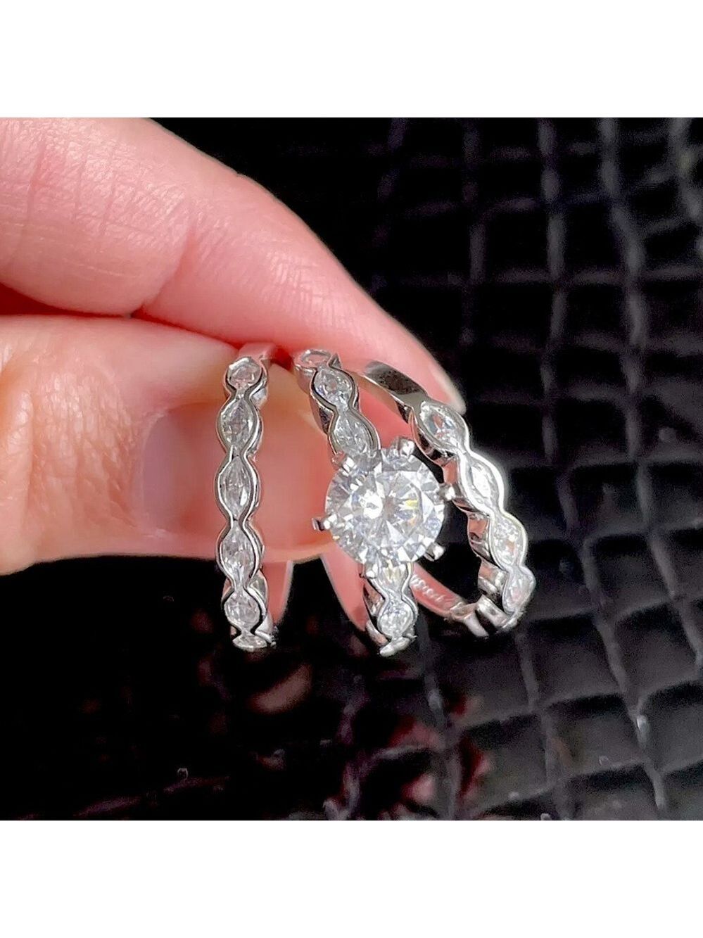 Cubic Zirconia Sterling Silver 3 Piece Stackable Rings Bridal Set